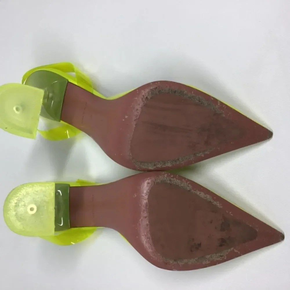 Amina Muaddi Holli‎ Slingback Heels Yellow PVC Pointed Toe Women’s EU 38